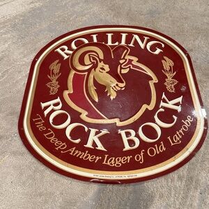 Vtg 1994 Latrobe Brewing Rolling Rock Bock Beer Metal Advertising Sign Bar Pub